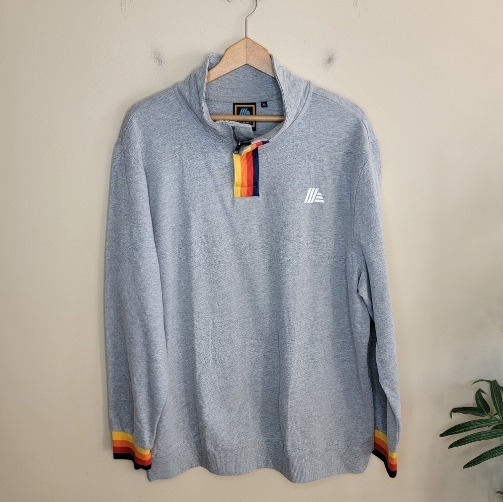 Aldi | Gray Quarter Zip Pullover with Rainbow Trim 2023 Size XL